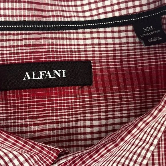 Alfani Mens Short Sleeve Shirt Red White Plaid XXL - Picture 6 of 8